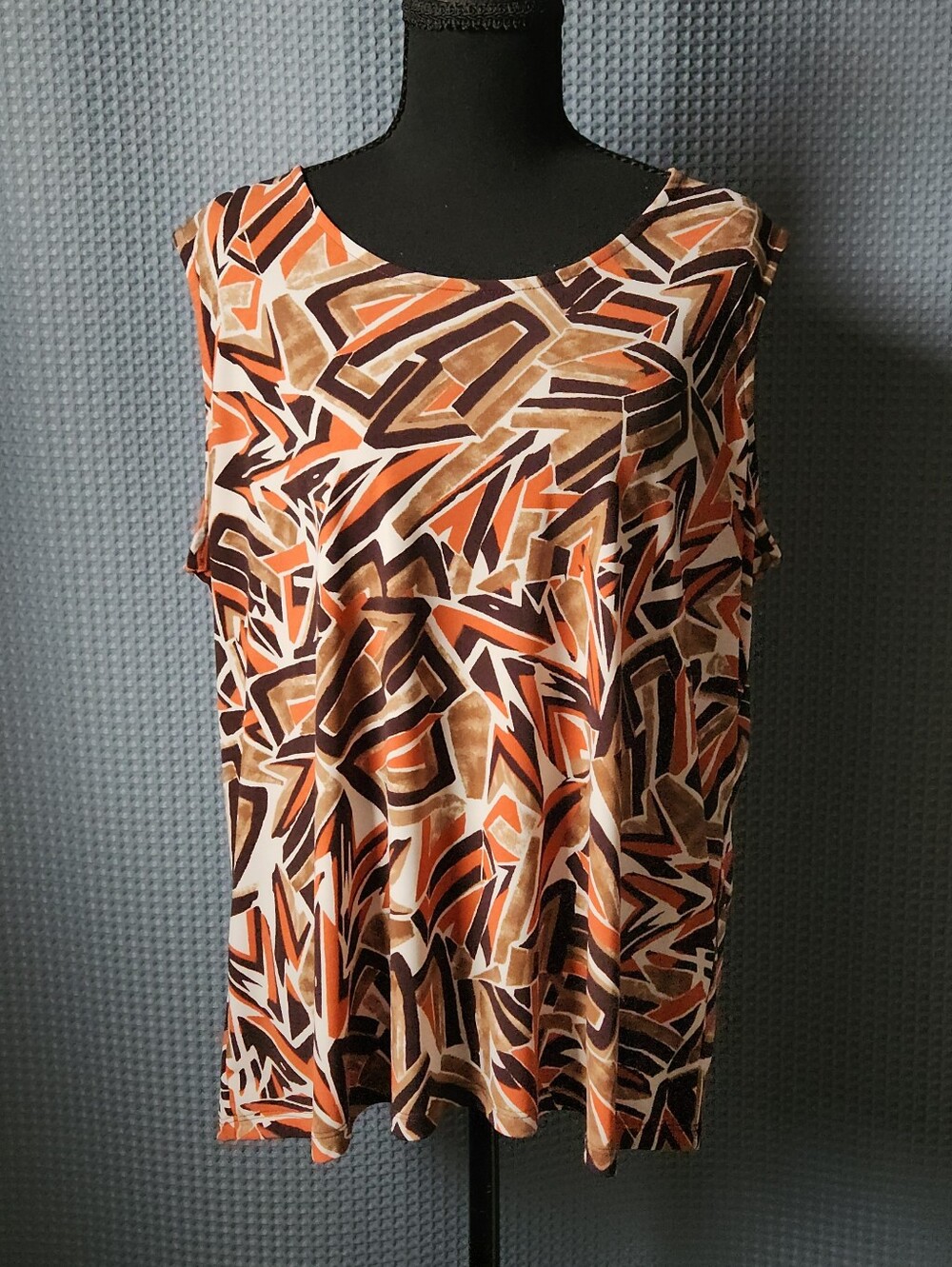 Allison Daley Orange And Brown Abstract Print Blouse W/ Cardigan